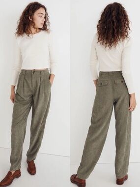 NWT Madewell Corduroy High-Rise Tapered Pants Pleated Size 00
